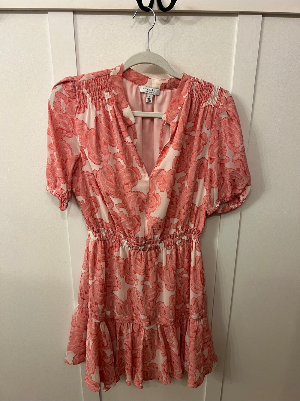 Current Air Coral Paisley V-Neck Tiered Mini Dress